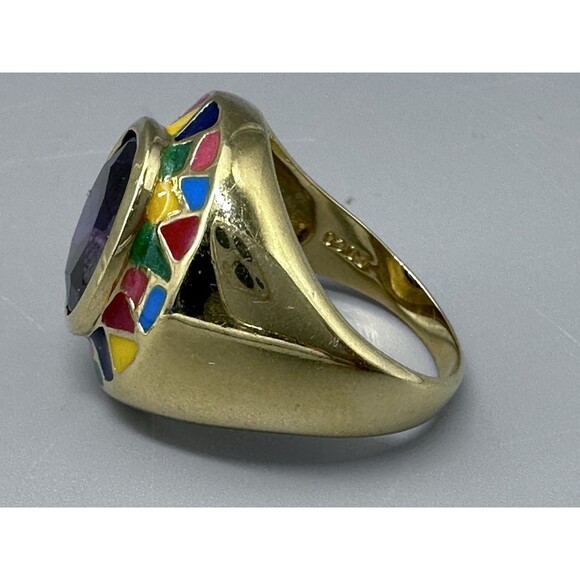 Multicolor Purple Gold Plate Deco Ring Size 7.25 - Picture 4 of 4